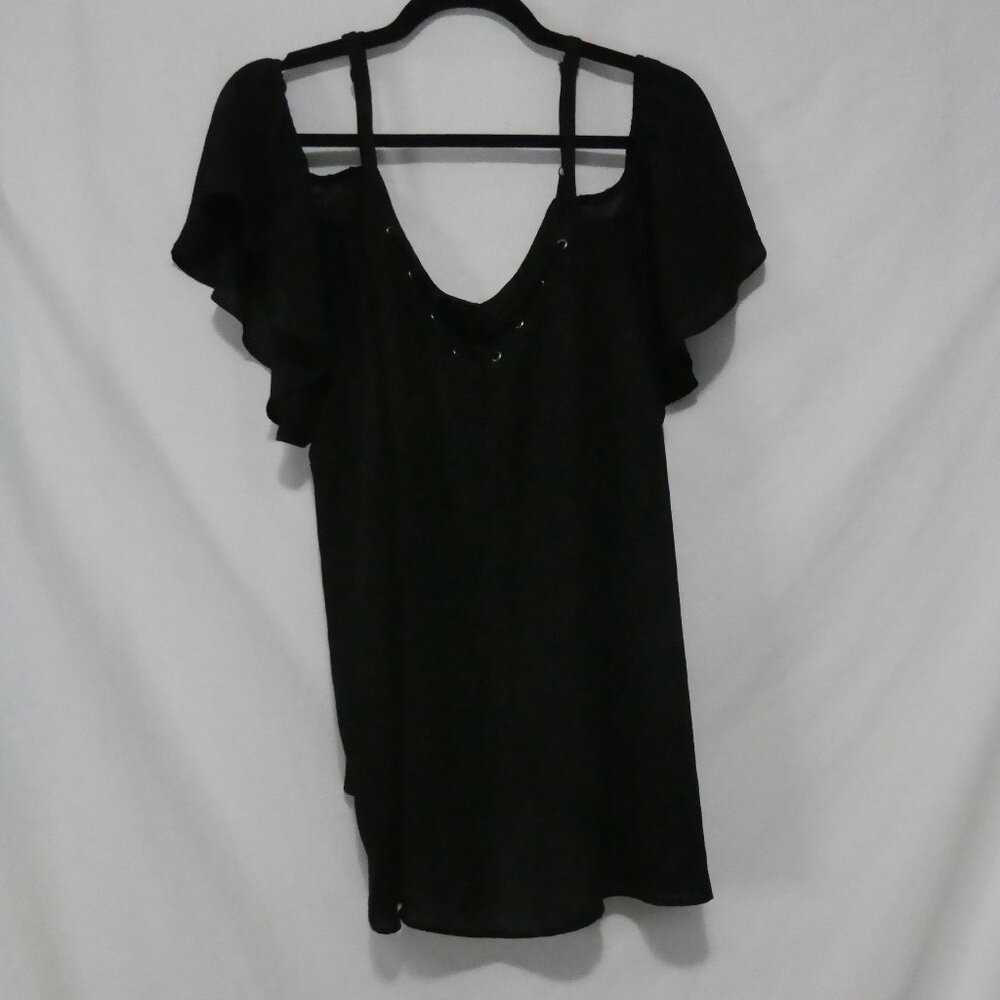 TORRID | size 2 | Chic Black Cold Shoulder Sheer Blouse | Lace Front Design